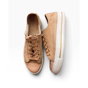 paul green sophie beige suede cap toe lace up luxury sneakers us size 8 uk 5.5